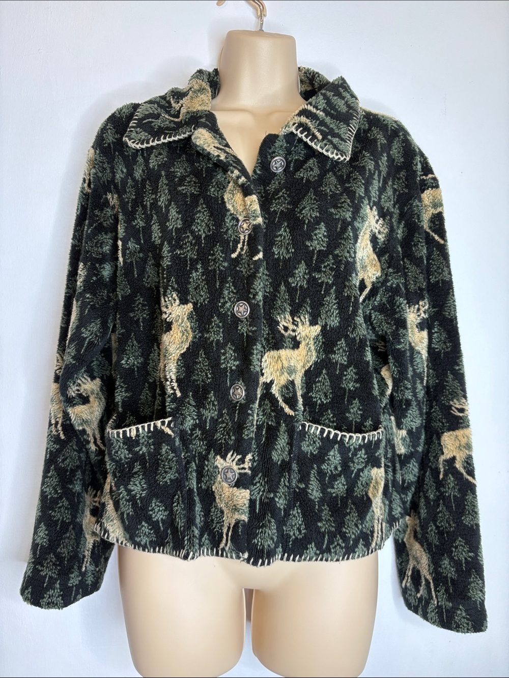 Barn Fly Cozy Forest Print Deer Fleece Jacket